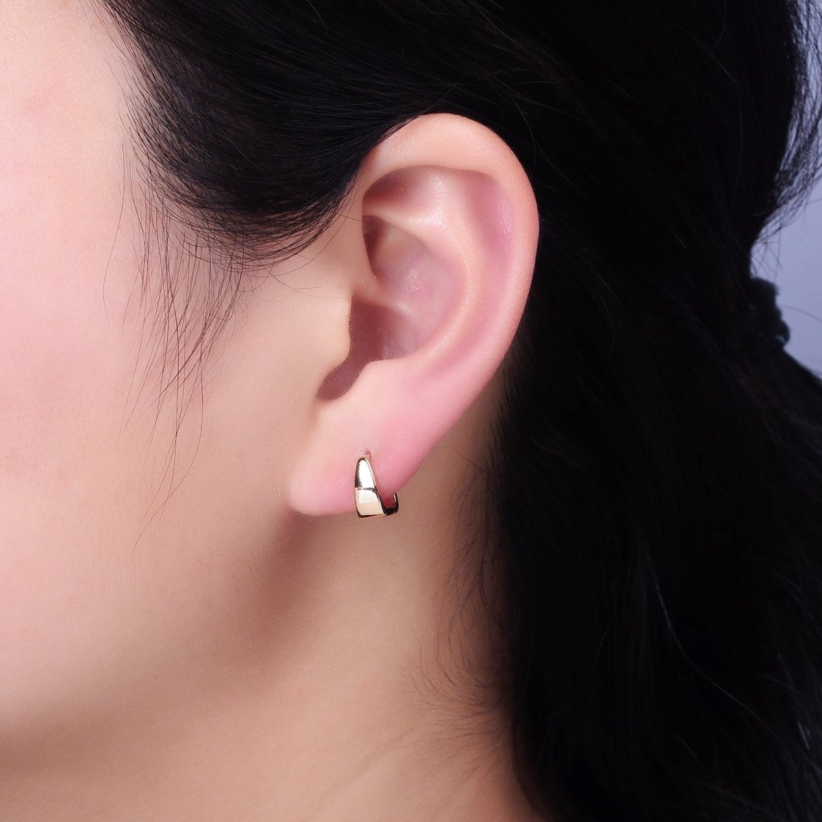 Silver, Gold Geometric Square Triangle 10mm Cartilage Huggie Earrings | AB965 AB966