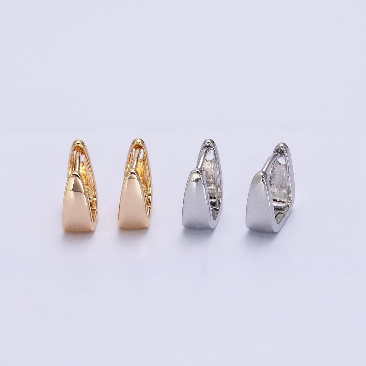 Silver, Gold Geometric Square Triangle 10mm Cartilage Huggie Earrings | AB965 AB966