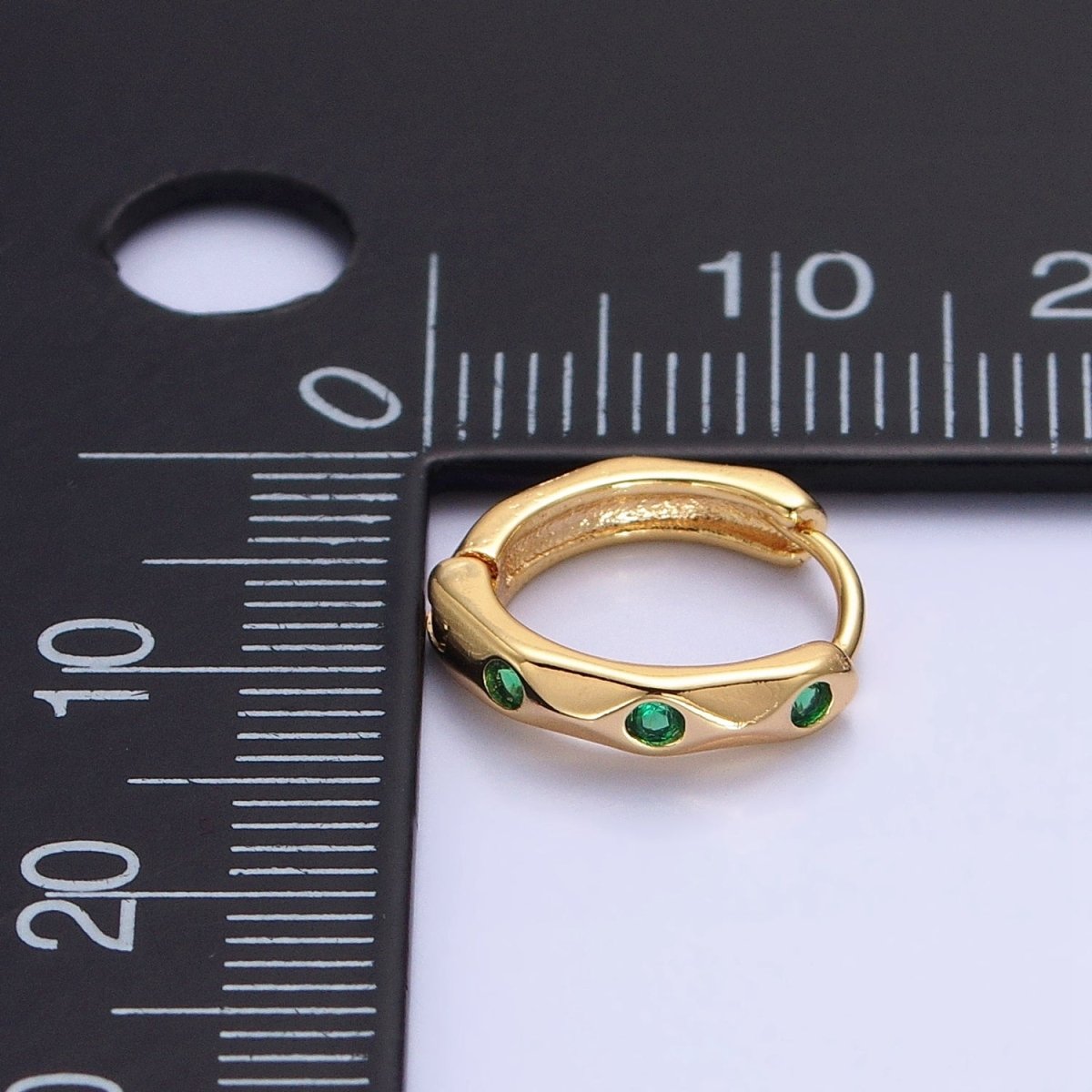 Silver, Gold Green CZ Dotted Geometric Dented 12mm Huggie Earrings in Silver & Gold | AB900 AB911