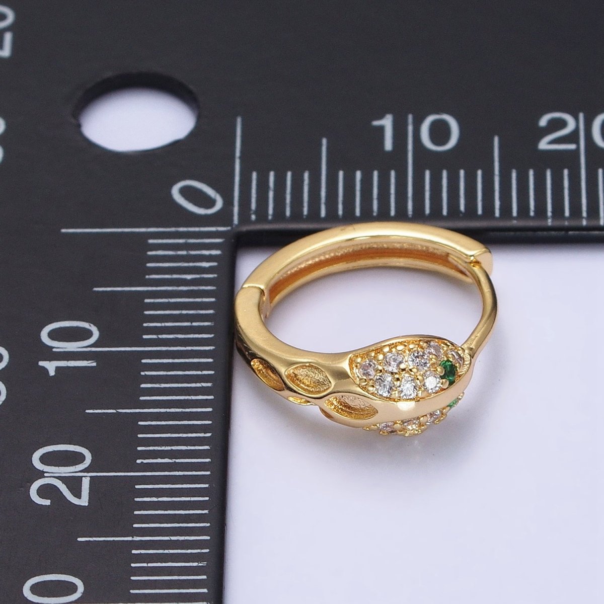 Silver, Gold Green-Eyed Micro Paved Serpent Snake Animal 15mm Huggie Earrings | AB739 AB752