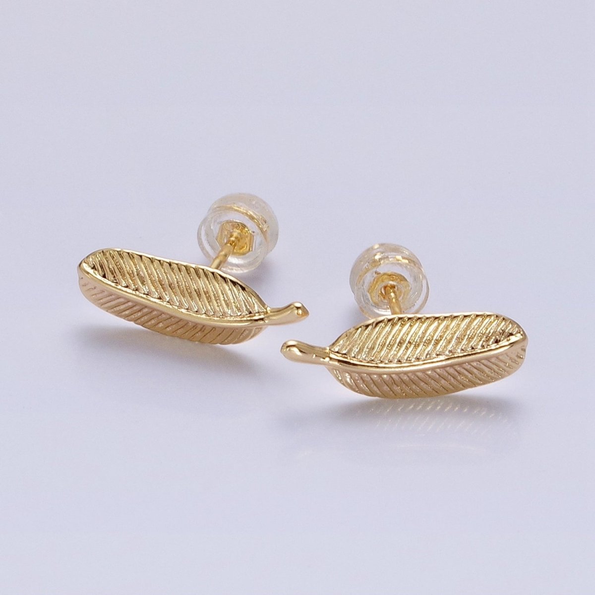 Silver, Gold Line-Textured Natural Plant Leaf Stud Earrings | AB813 AB835