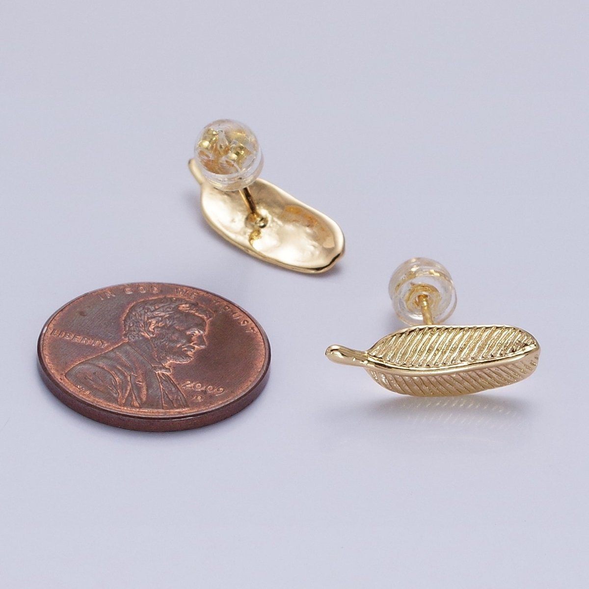Silver, Gold Line-Textured Natural Plant Leaf Stud Earrings | AB813 AB835