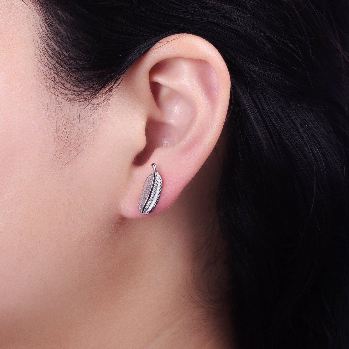 Silver, Gold Line-Textured Natural Plant Leaf Stud Earrings | AB813 AB835