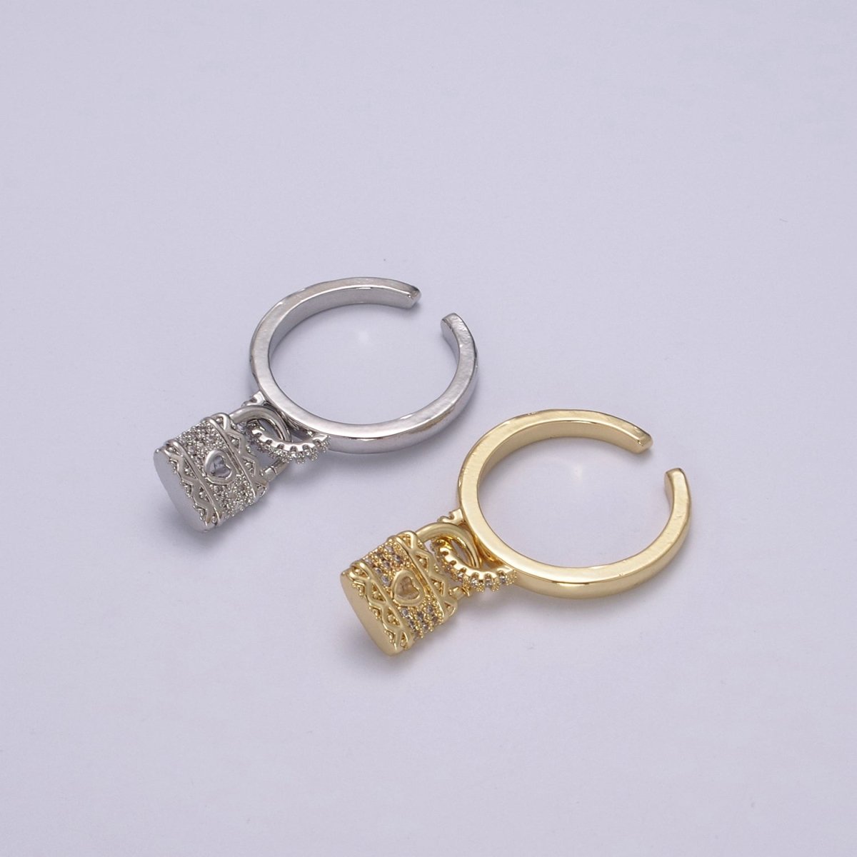 Silver /  Gold Love Lock Ring Cuff Open Ring Adjustable Women Padlock Jewelry U-213 U-214