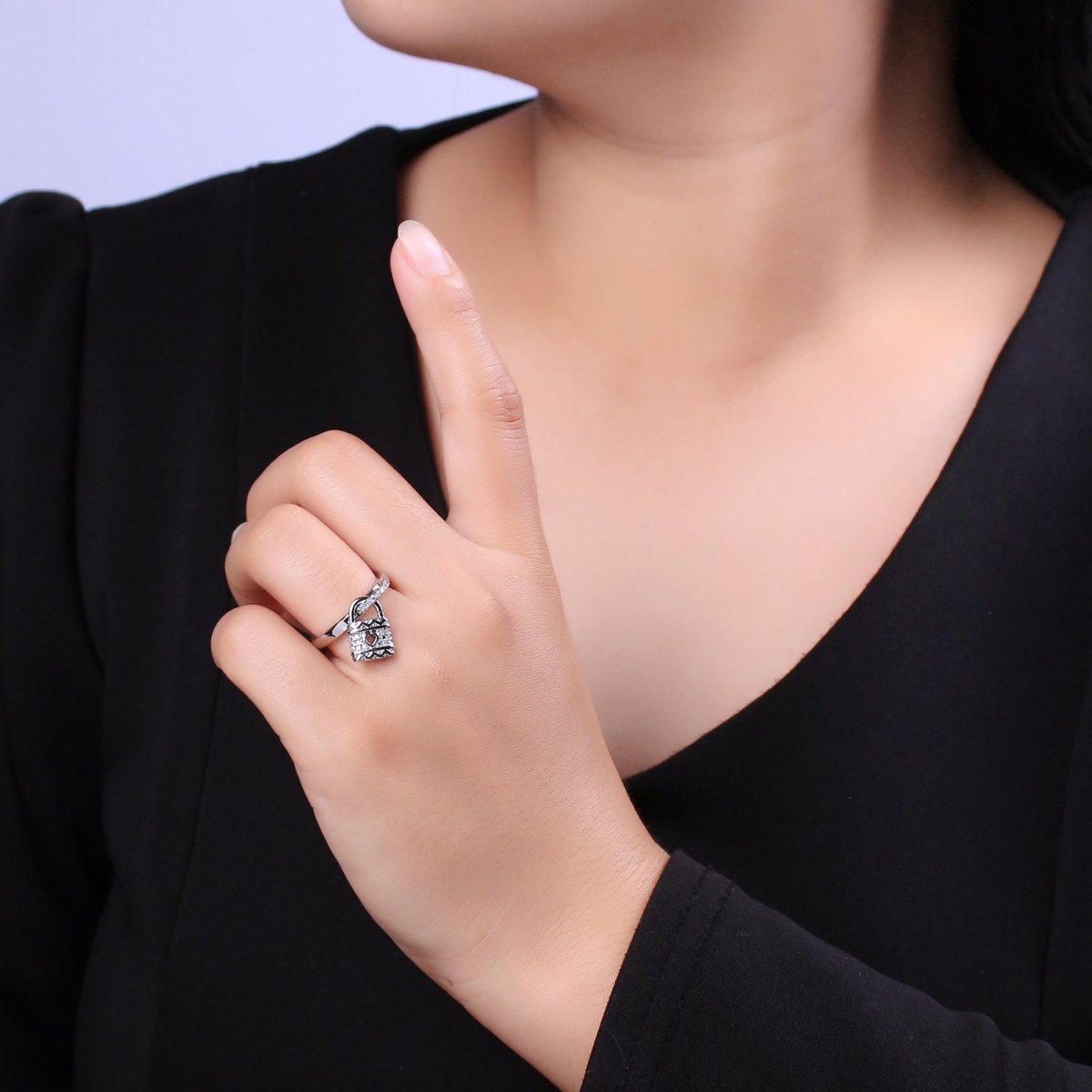 Silver /  Gold Love Lock Ring Cuff Open Ring Adjustable Women Padlock Jewelry U-213 U-214