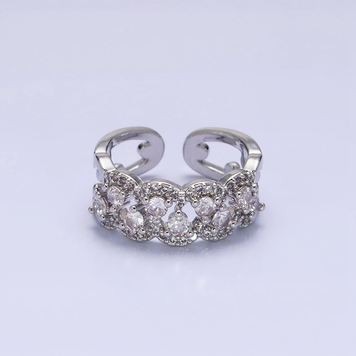Silver, Gold Micro Paved Clear CZ Rounded Bubble Double Band Ring | O-1888 O-1889