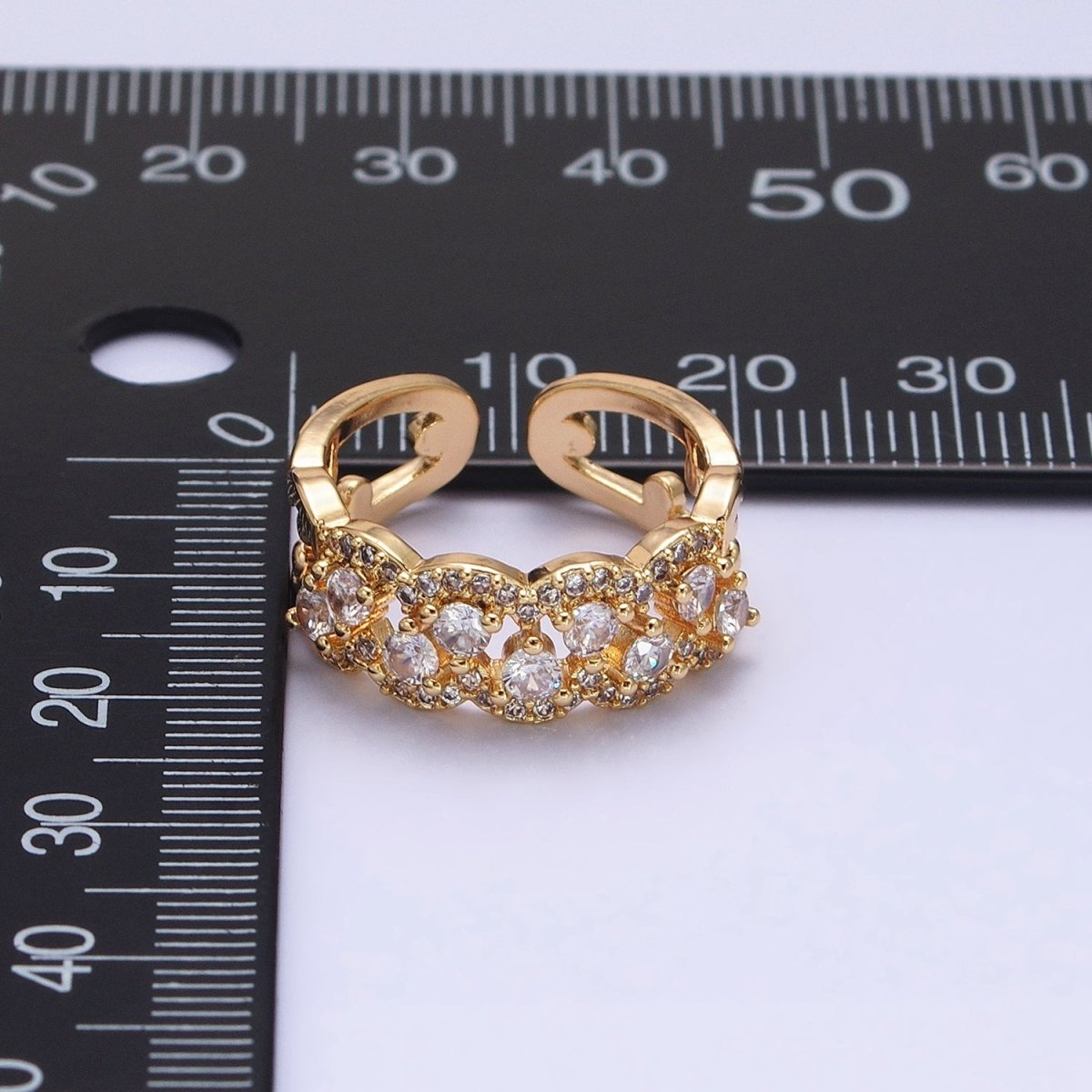 Silver, Gold Micro Paved Clear CZ Rounded Bubble Double Band Ring | O-1888 O-1889