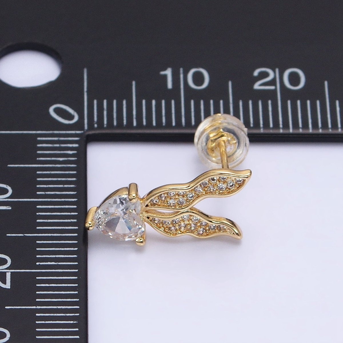 Silver, Gold Micro Paved CZ Butterfly Clear CZ Heart Drop Stud Earrings | AB955 AB974