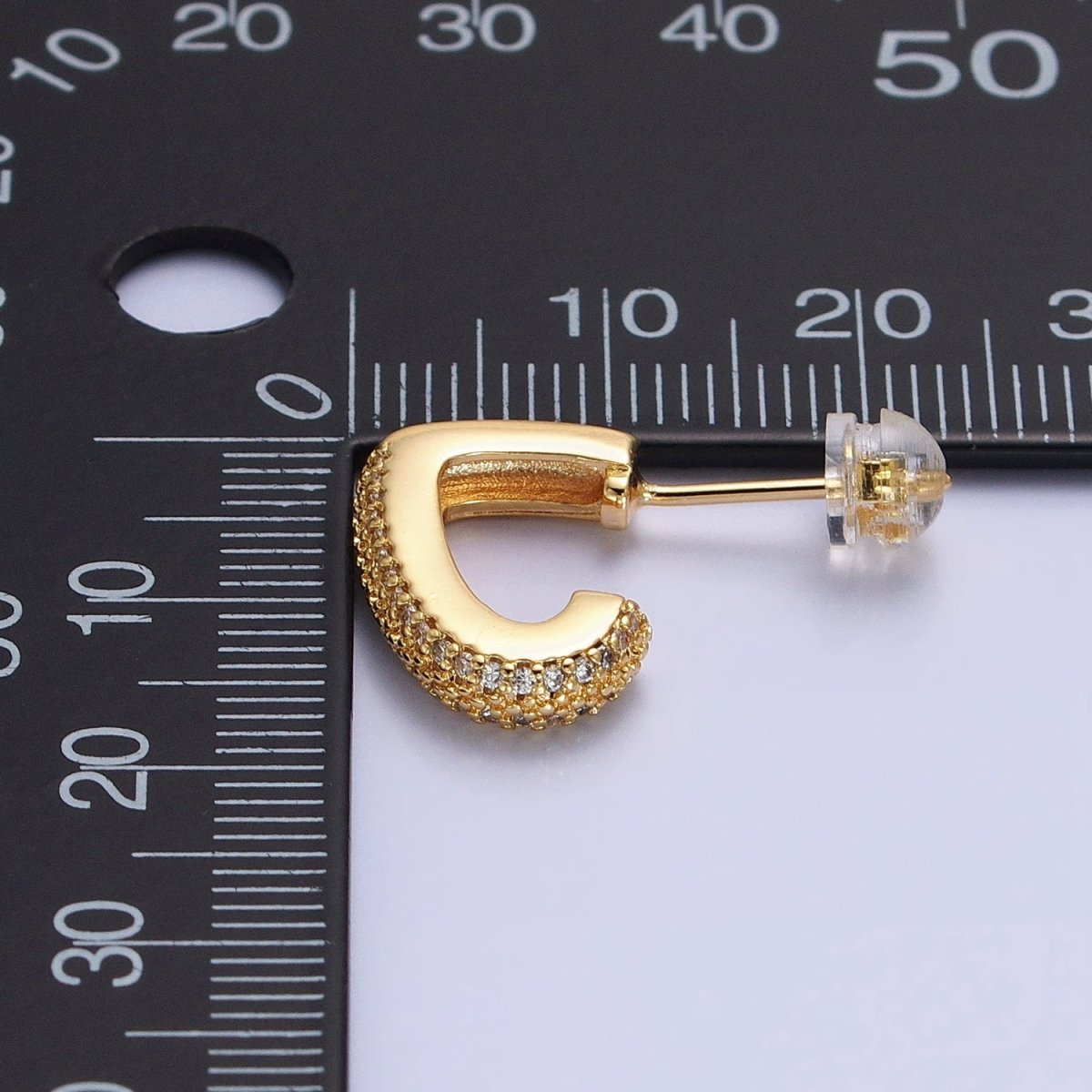 Silver, Gold Micro Paved CZ J-Shaped Geometric Hoop Earrings | AB818 AB824