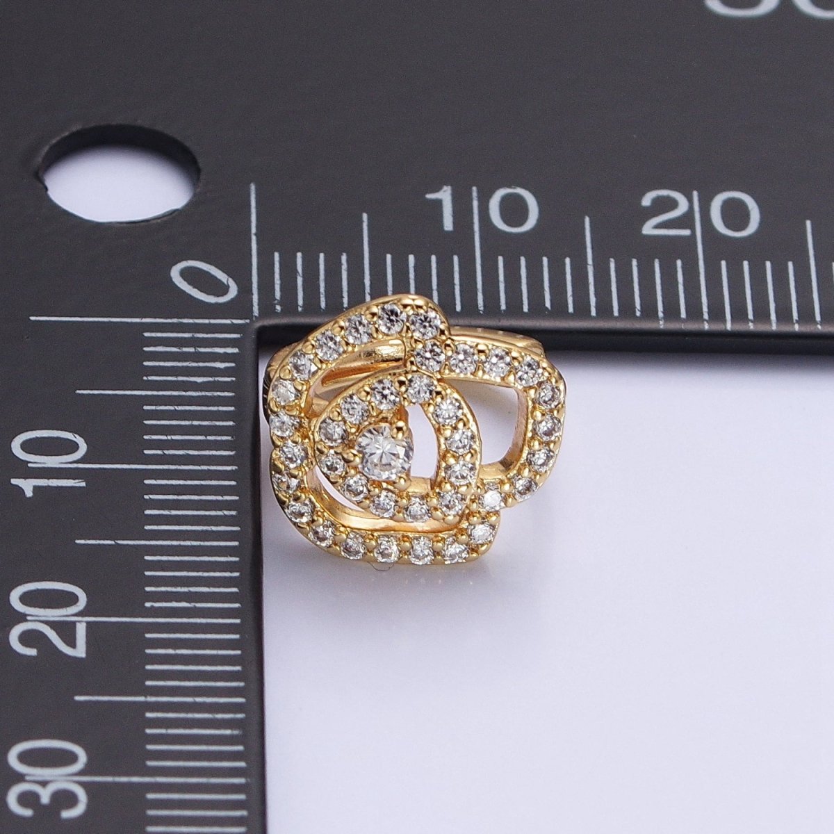 Silver, Gold Micro Paved CZ Rose Flower 13mm Cartilage Huggie Earrings | AB898 AB910