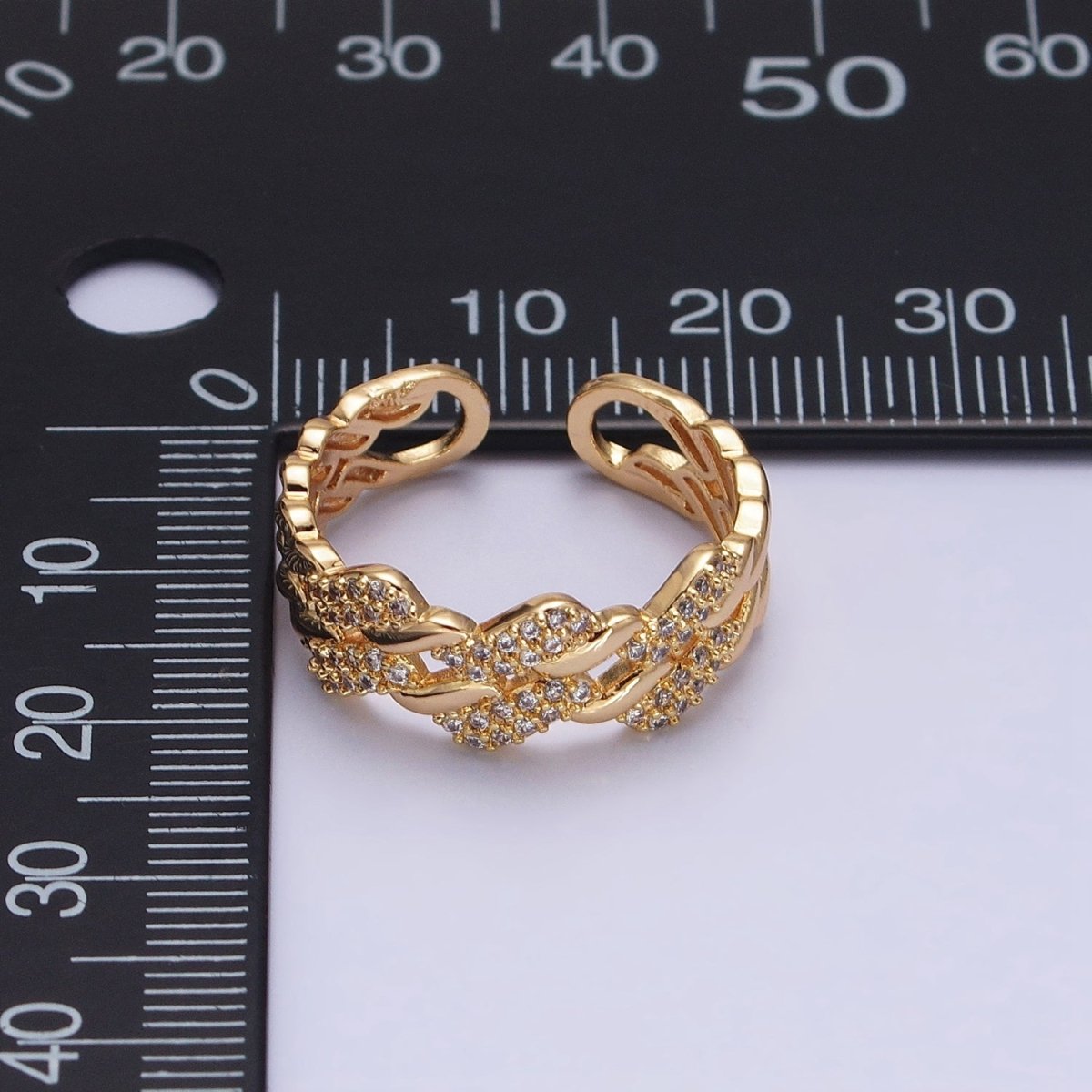 Silver, Gold Micro Paved Flat Curb Micro Paved CZ Chain Link Double Band Ring | O-1501 O-1502 O-1503 O-1504