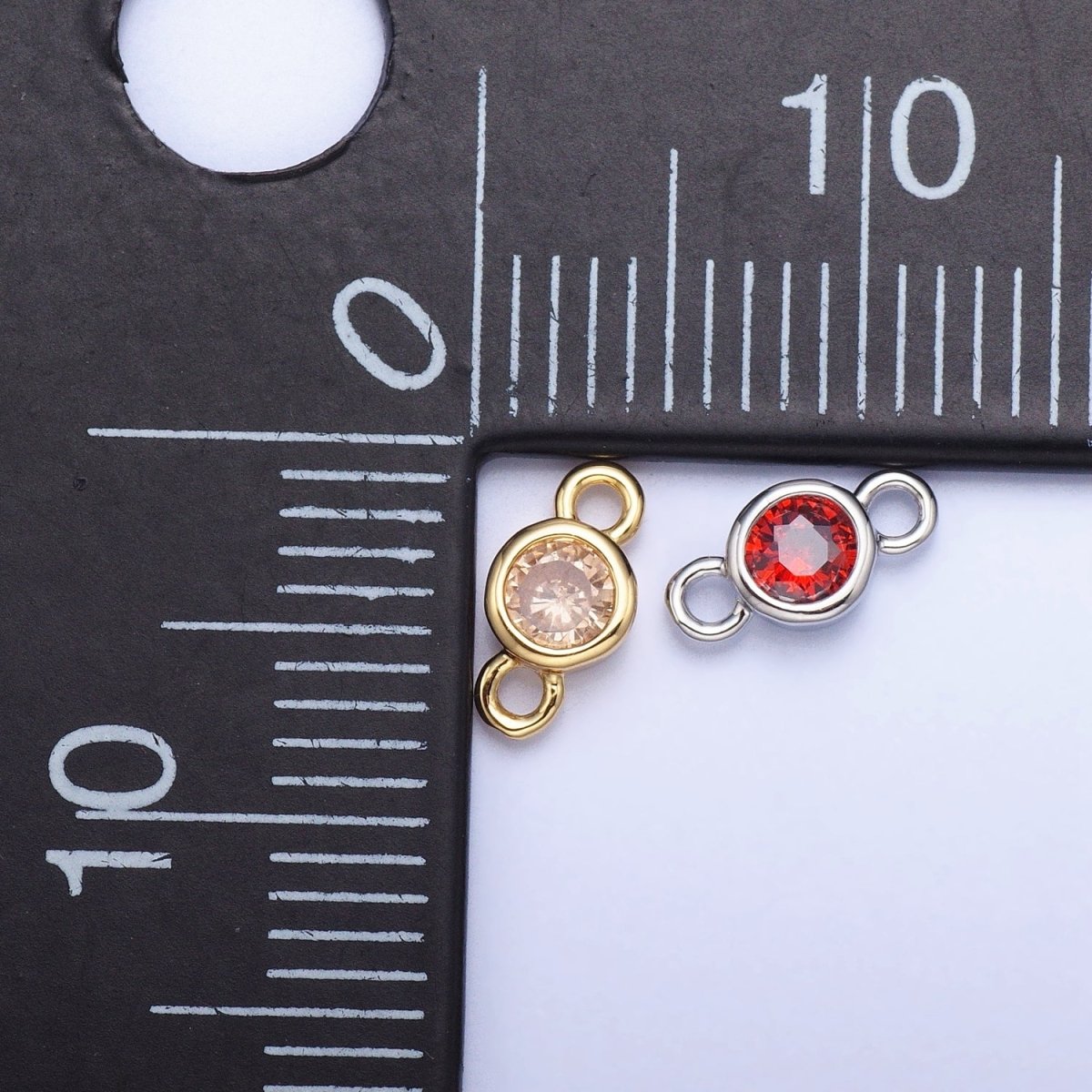 Silver, Gold Mini Round Purple, Pink, Peridot, Green, Red, Yellow, Topaz CZ Connector | Y-857~Y-863