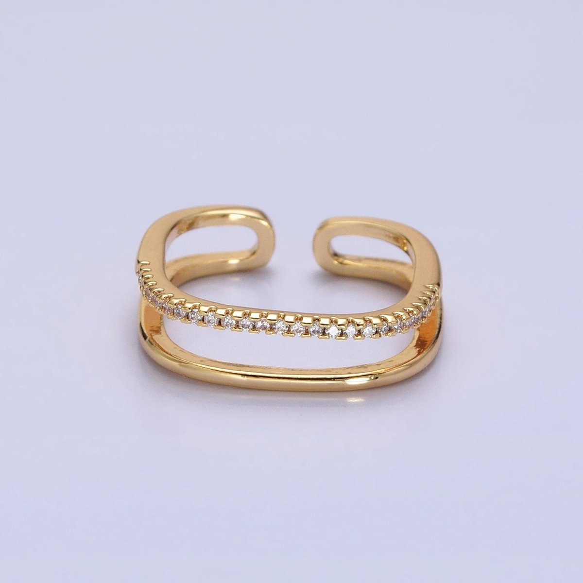 Silver, Gold Minimalist Clear Micro Paved CZ Square Double Band Ring | O-1509 O-1510