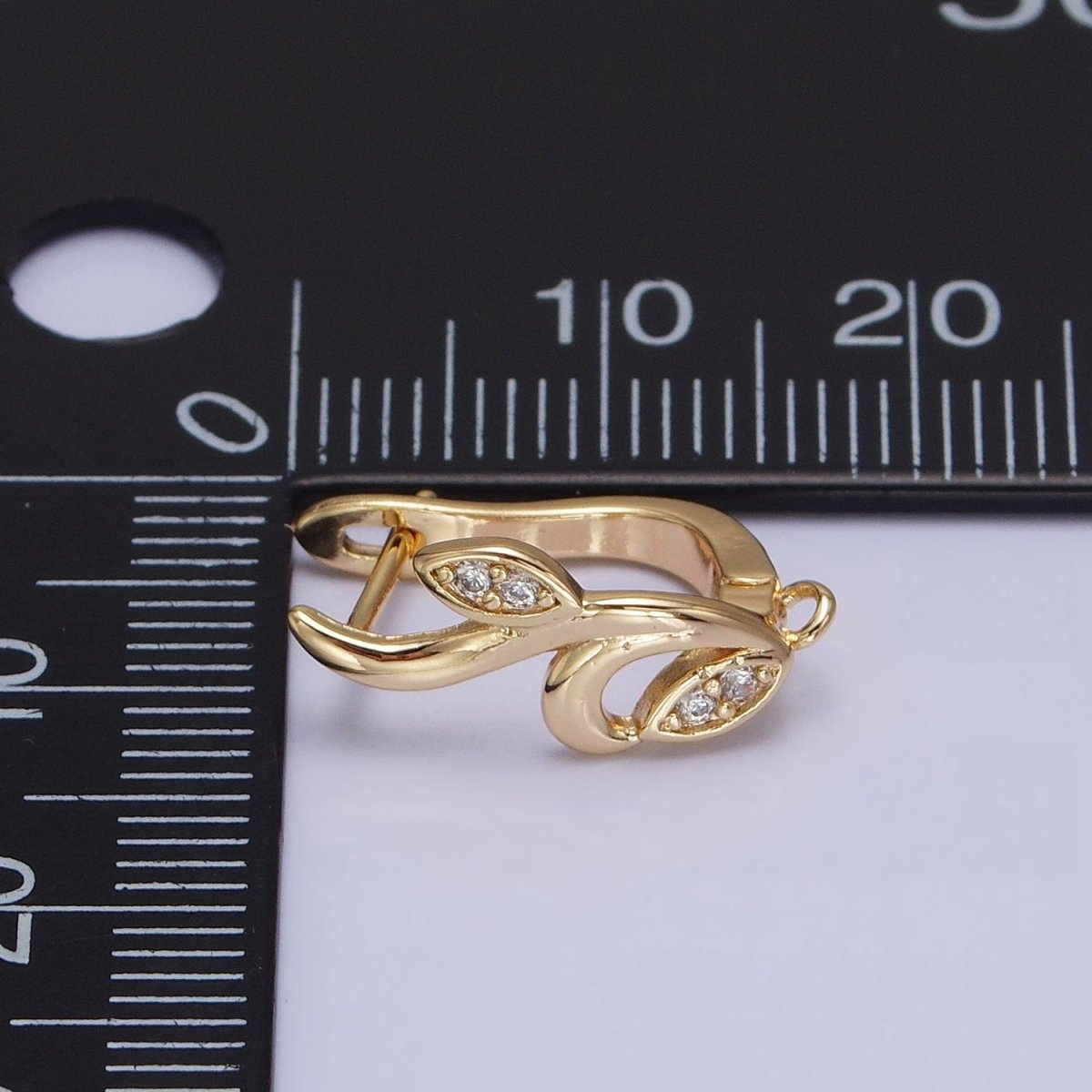 Silver, Gold Nature Vine Leaf Plant Micro Paved CZ Open Loop English Lock Earring Supply | Z-205 Z-217