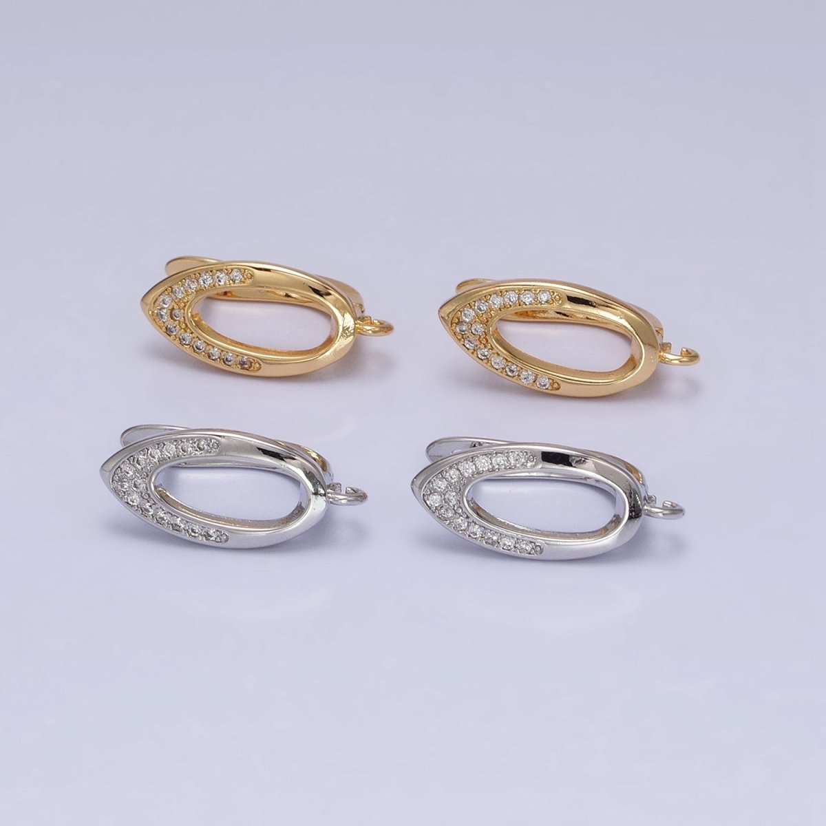 Silver, Gold Open Micro Paved CZ Oblong Open Loop English Lock Earrings Supply | Z-209 Z-219