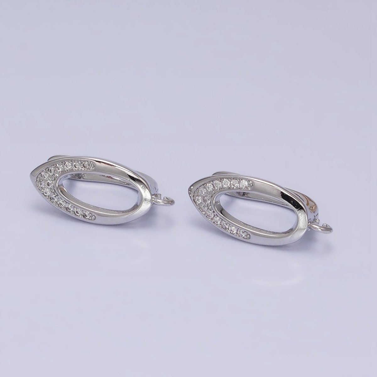Silver, Gold Open Micro Paved CZ Oblong Open Loop English Lock Earrings Supply | Z-209 Z-219