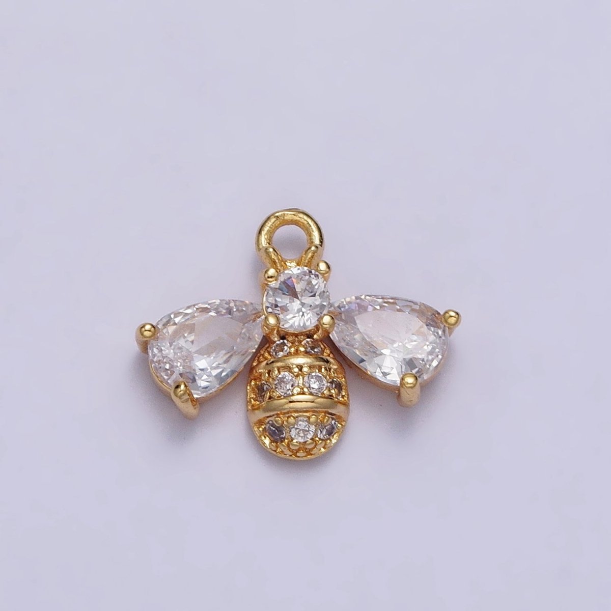 Silver, Gold Queen Bumble Bee Teardrop CZ Wings Micro Paved Insect Charm | AC247 AC249