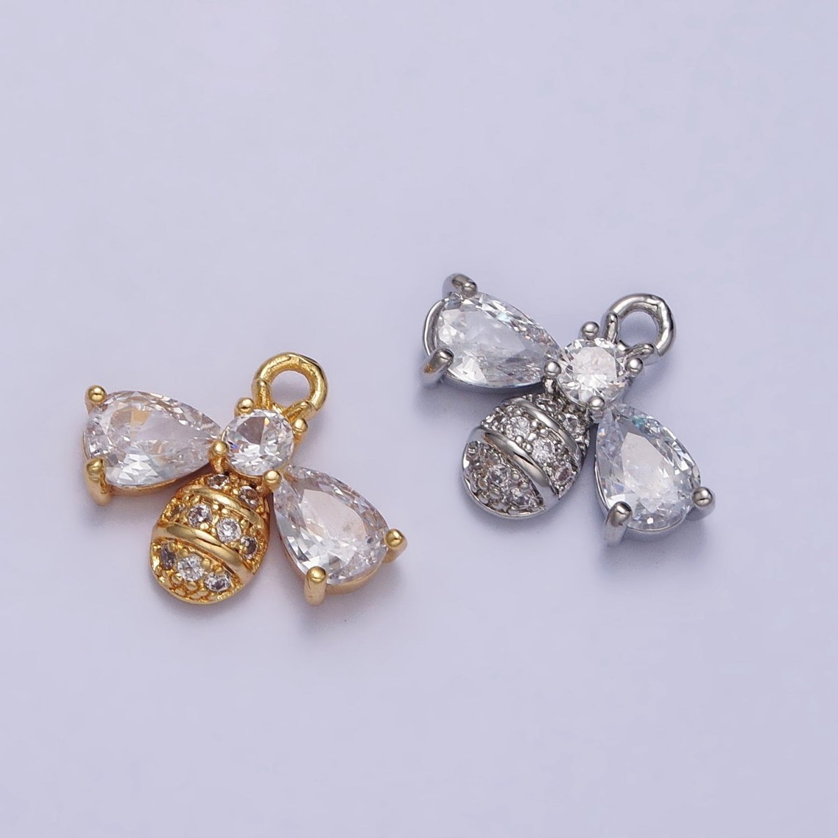 Silver, Gold Queen Bumble Bee Teardrop CZ Wings Micro Paved Insect Charm | AC247 AC249