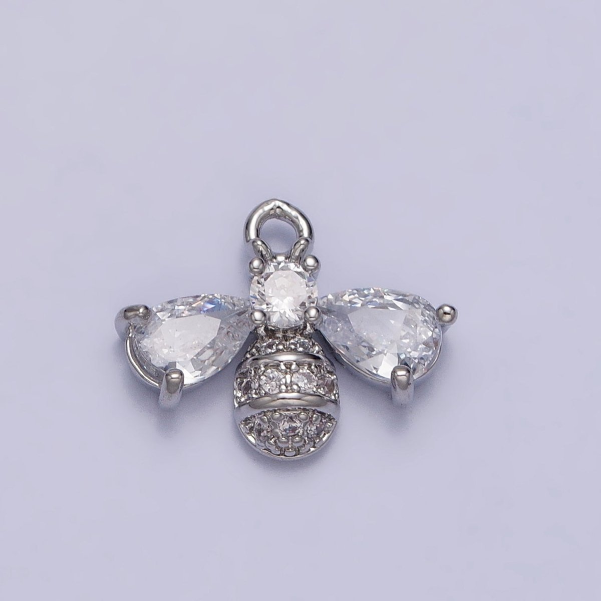 Silver, Gold Queen Bumble Bee Teardrop CZ Wings Micro Paved Insect Charm | AC247 AC249