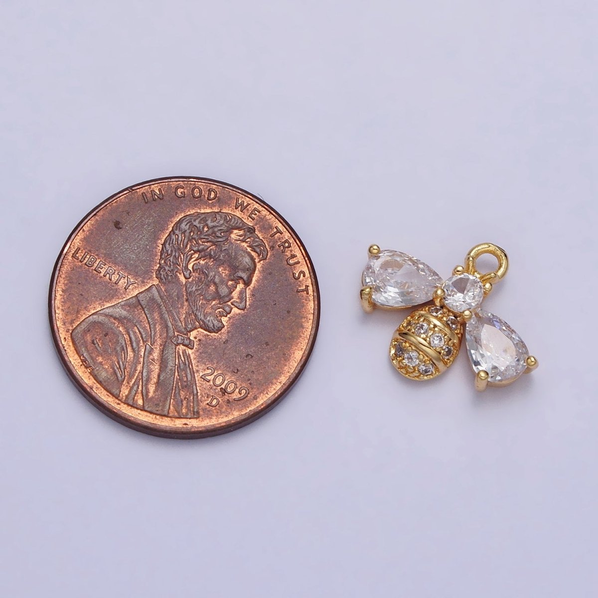 Silver, Gold Queen Bumble Bee Teardrop CZ Wings Micro Paved Insect Charm | AC247 AC249