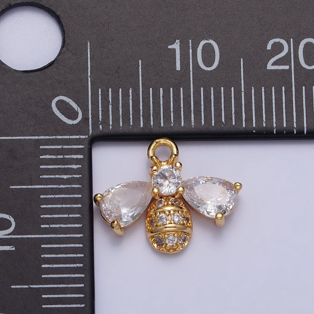 Silver, Gold Queen Bumble Bee Teardrop CZ Wings Micro Paved Insect Charm | AC247 AC249