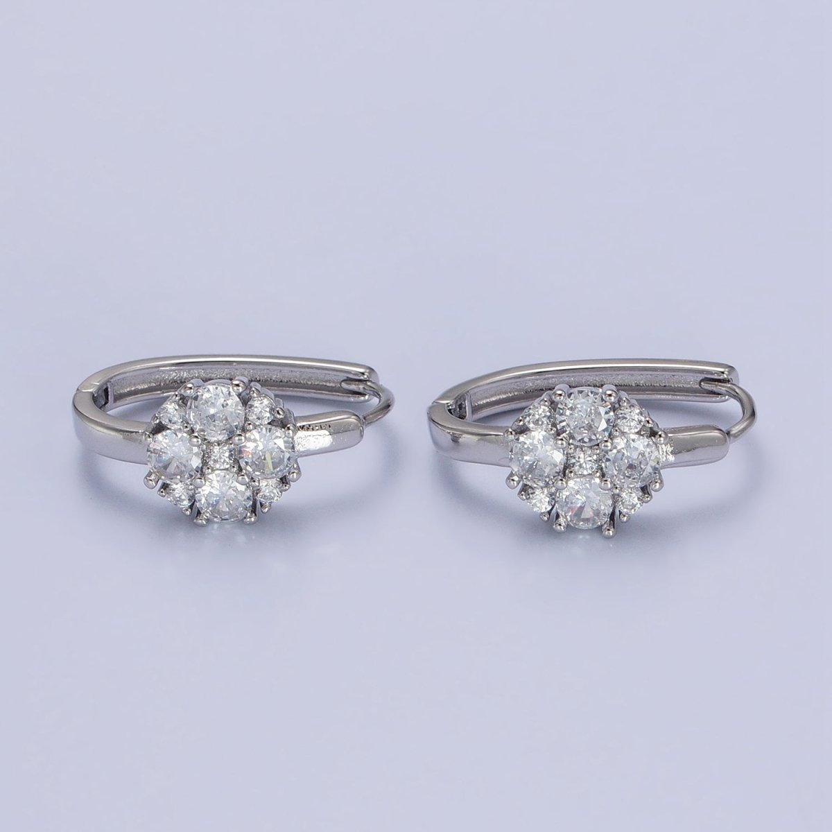 Silver, Gold Round Clear CZ 20mm U-Shaped Oblong Hoop Earrings | AB448 AB458