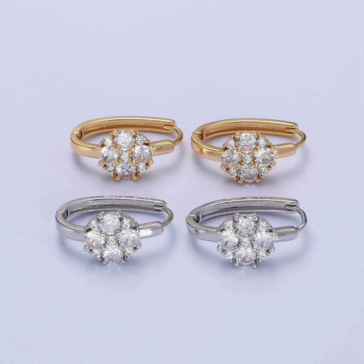 Silver, Gold Round Clear CZ 20mm U-Shaped Oblong Hoop Earrings | AB448 AB458