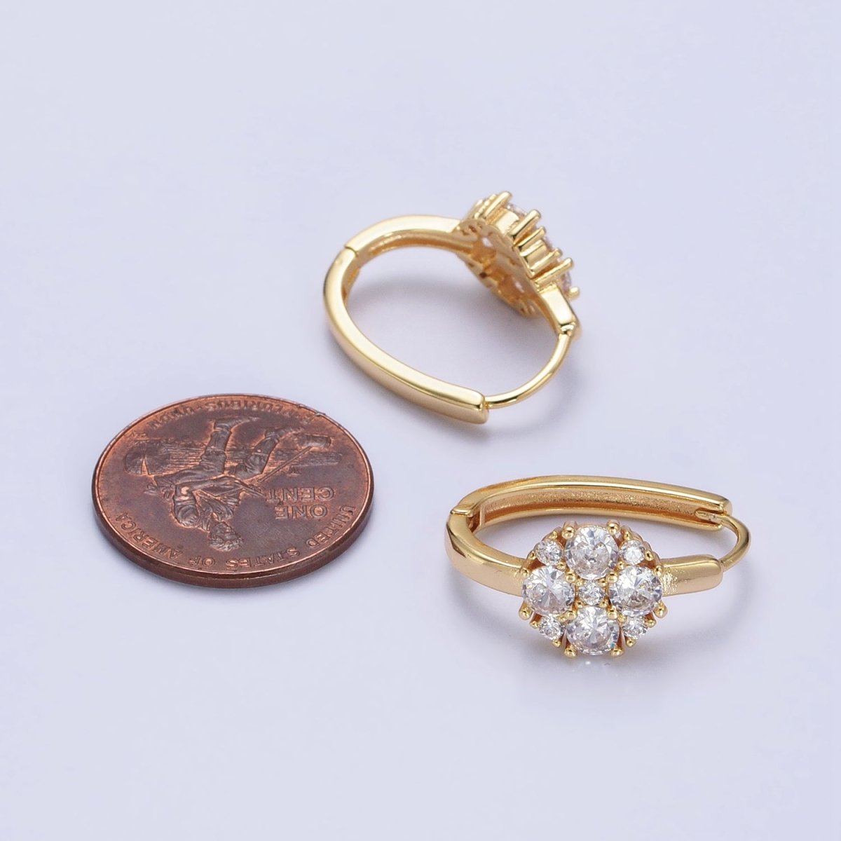 Silver, Gold Round Clear CZ 20mm U-Shaped Oblong Hoop Earrings | AB448 AB458