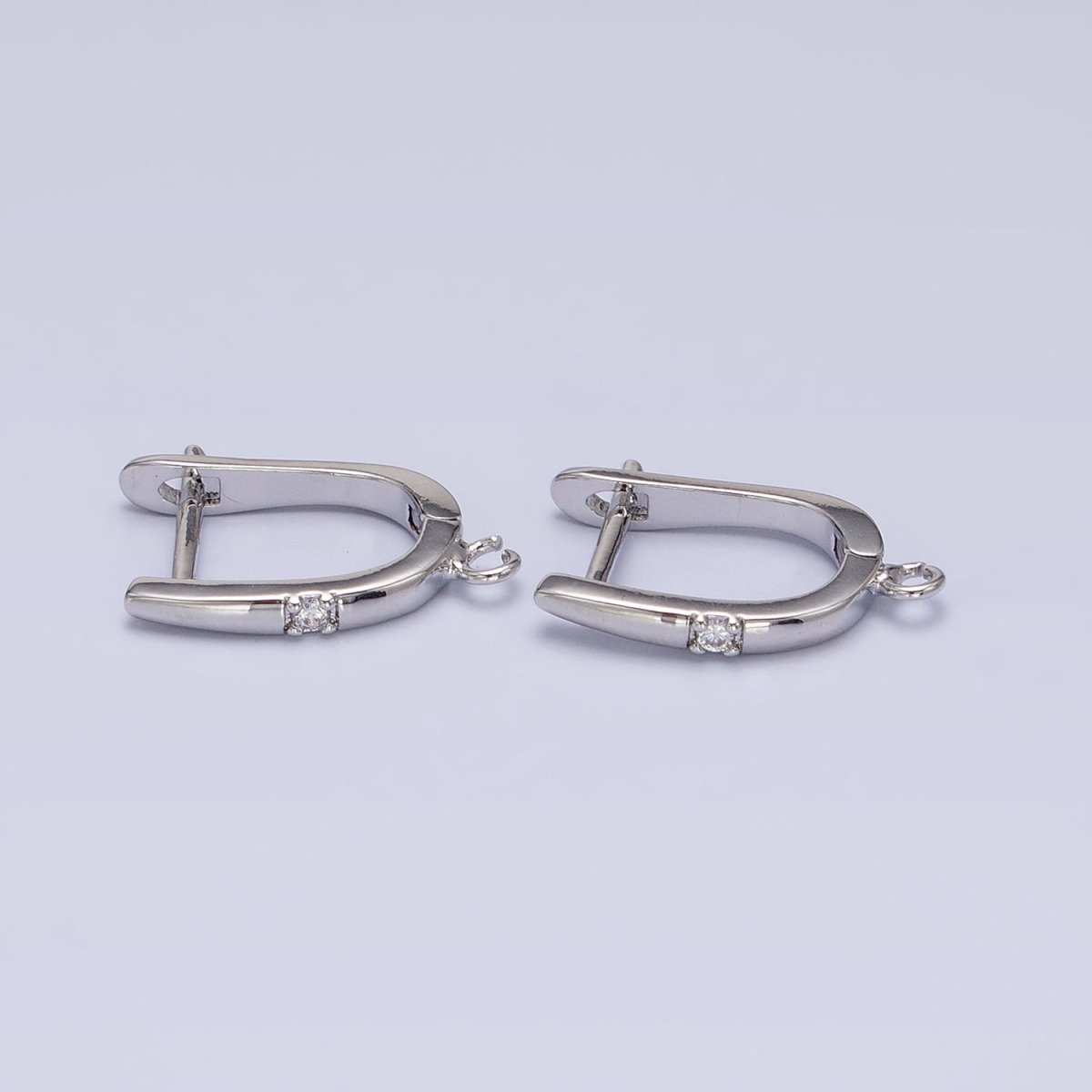 Silver, Gold Round Clear CZ Open Loop 18mm English Lock Earrings | Z-204 Z-216
