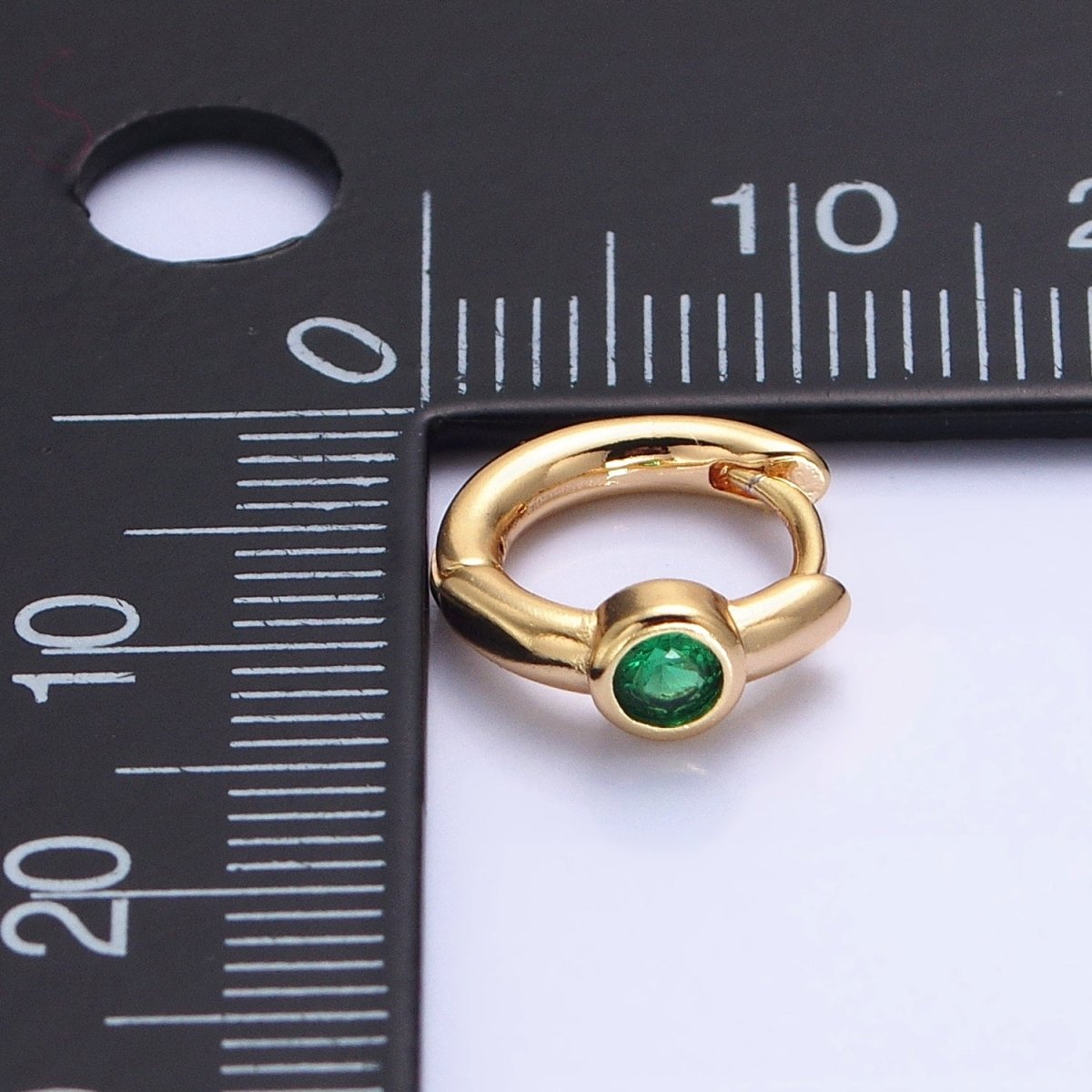 Silver, Gold Round Green CZ 12mm Cartilage Huggie Earrings | AB897 AB914