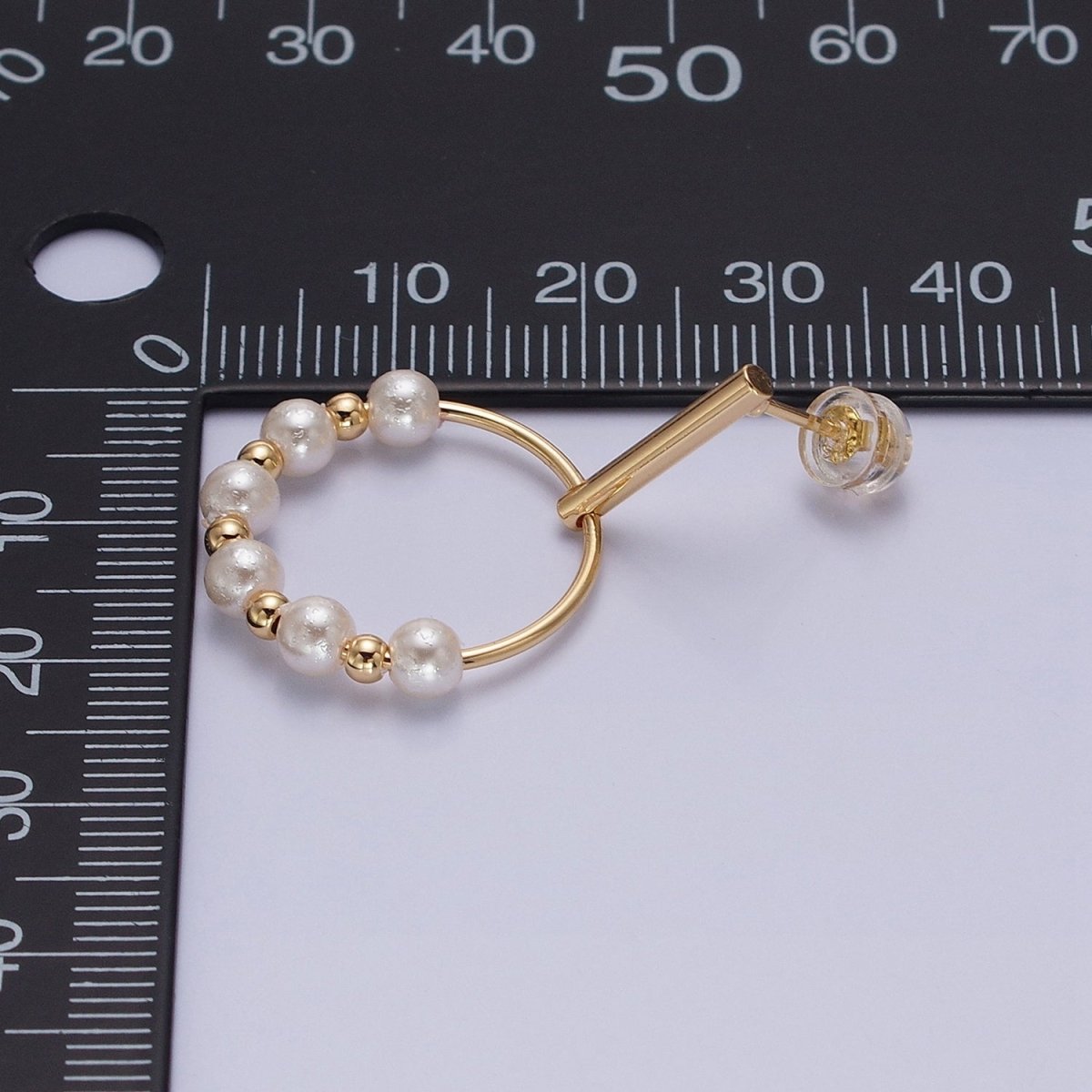 Silver, Gold Round White Pearl Bead Circular Drop Linear Stud Earrings | AB1098 AD784