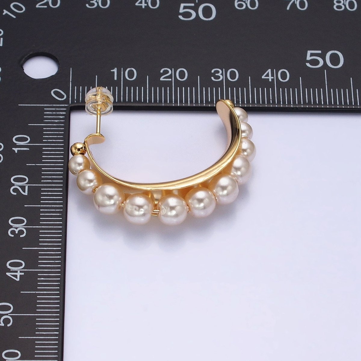 Silver, Gold Round White Pearl Lined C-Shaped Hoop Earrings | AD782 AD793