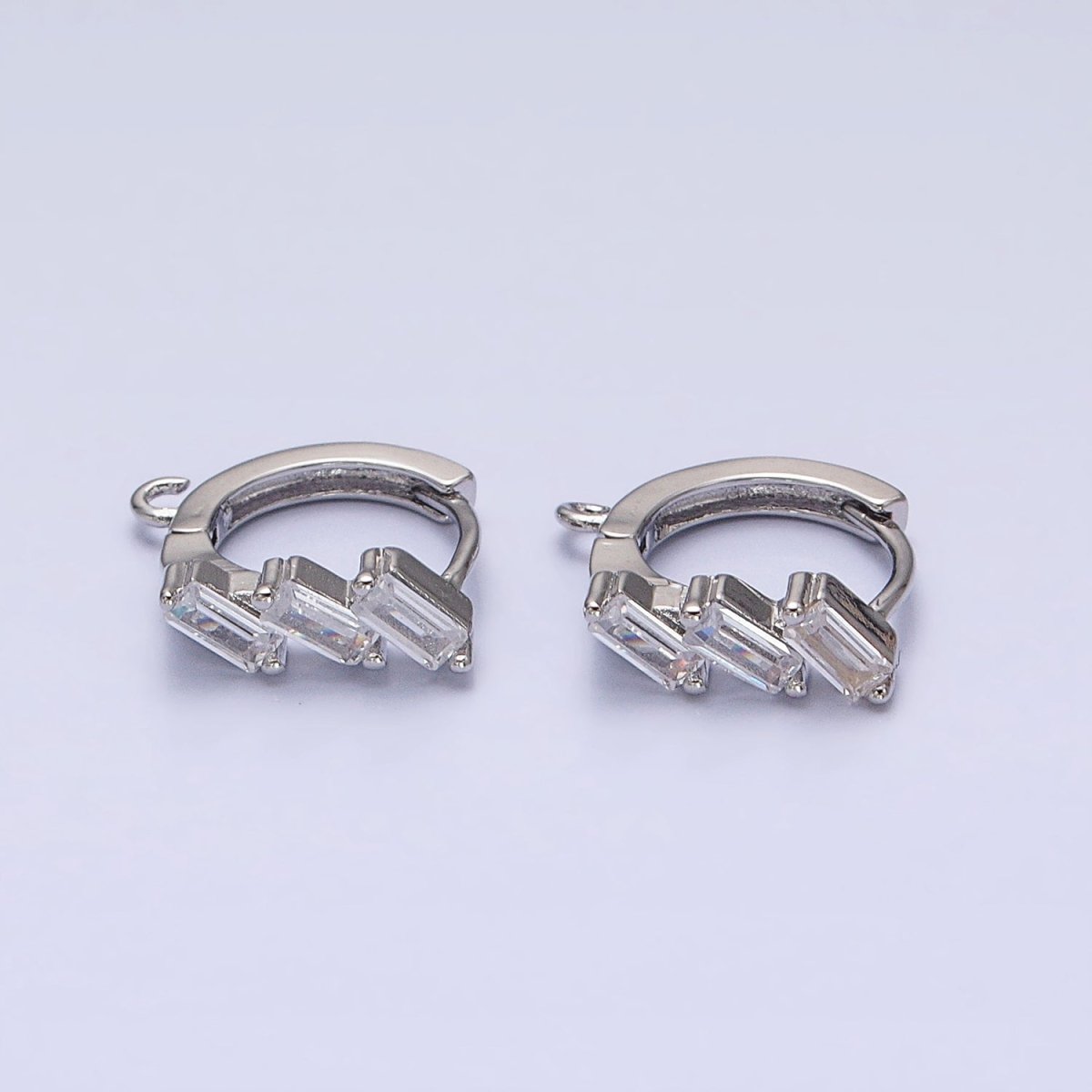 Silver, Gold Triple Clear Baguette CZ 12mm Huggie Open Loop Earrings Supply | Z169 Z298