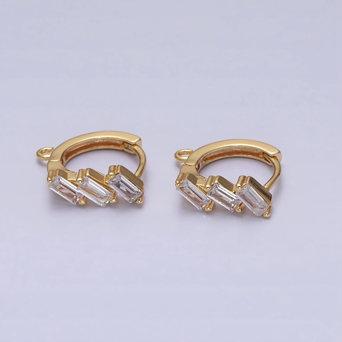 Silver, Gold Triple Clear Baguette CZ 12mm Huggie Open Loop Earrings Supply | Z169 Z298