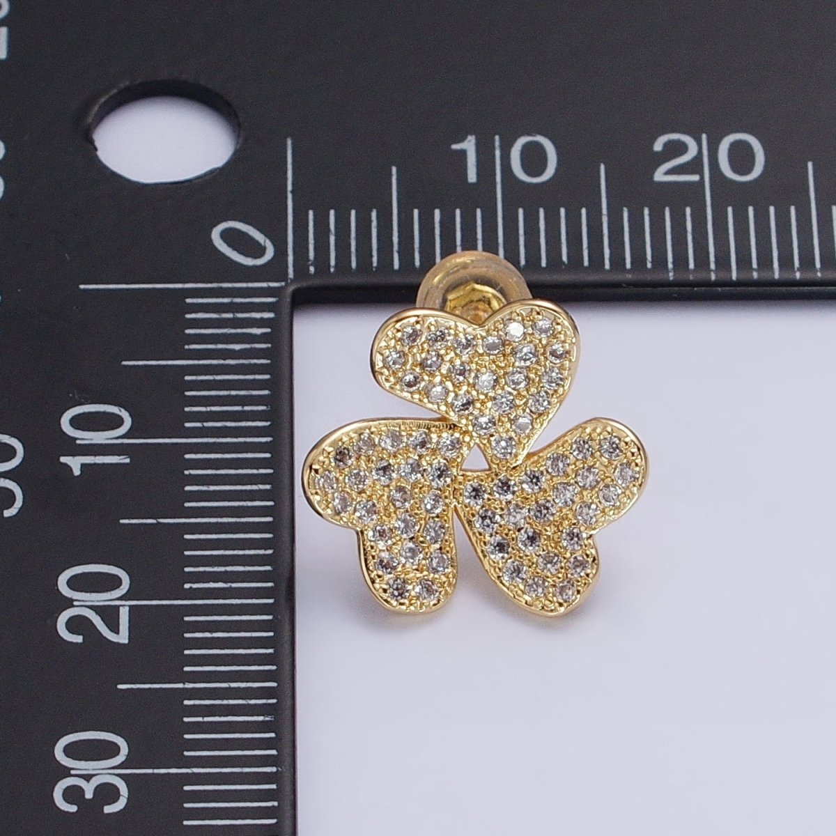 Silver, Gold Triple Micro Paved CZ Heart Flower Love Stud Earrings | AB961 AB972