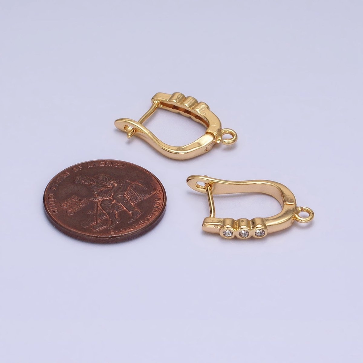 Silver, Gold Triple Round Clear CZ Open Loop English Lock Earrings Supply | Z-206 Z-218