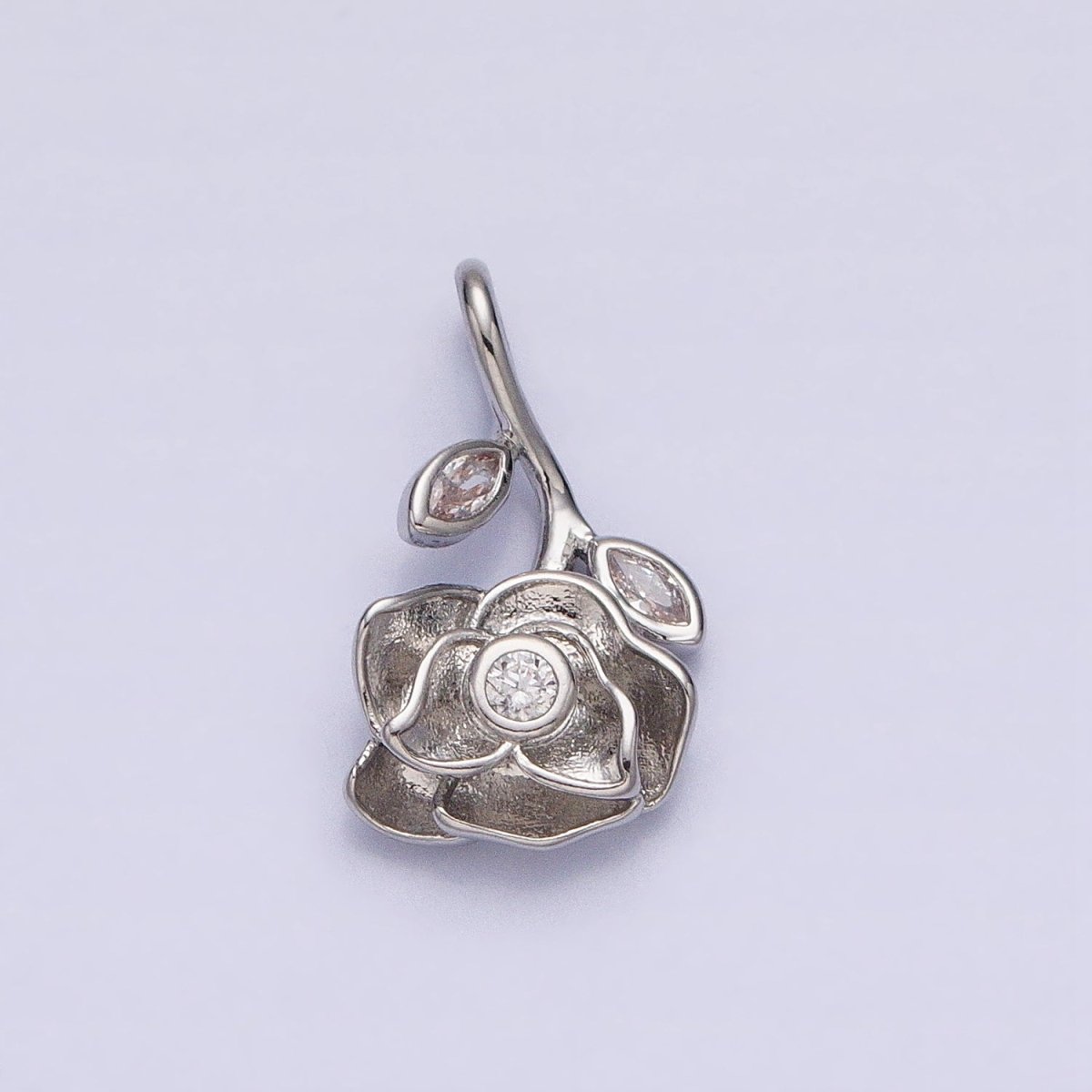 Silver, Gold Upside Down Flower Rose Clear, Green Marquise Leaf Pendant | AA349 AA355 AA356 AA363