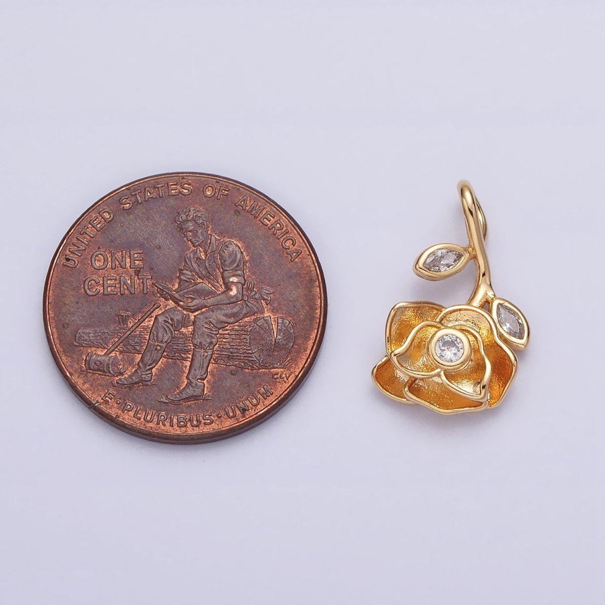 Silver, Gold Upside Down Flower Rose Clear, Green Marquise Leaf Pendant | AA349 AA355 AA356 AA363