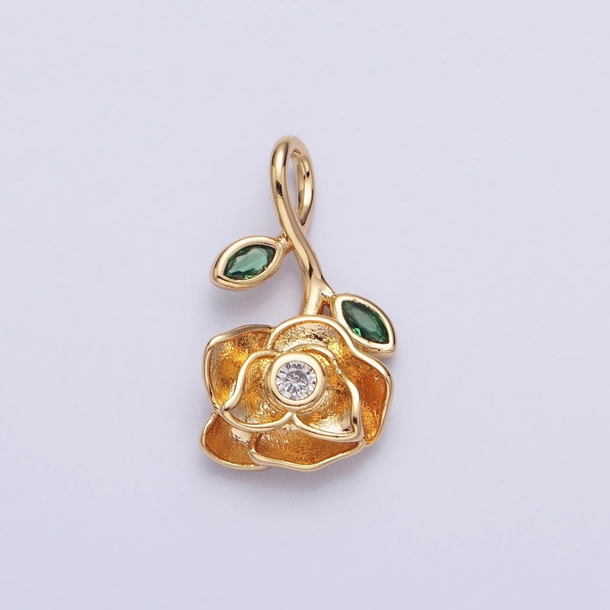 Silver, Gold Upside Down Flower Rose Clear, Green Marquise Leaf Pendant | AA349 AA355 AA356 AA363