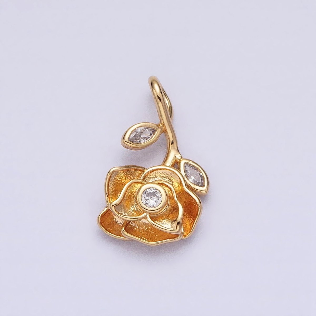 Silver, Gold Upside Down Flower Rose Clear, Green Marquise Leaf Pendant | AA349 AA355 AA356 AA363