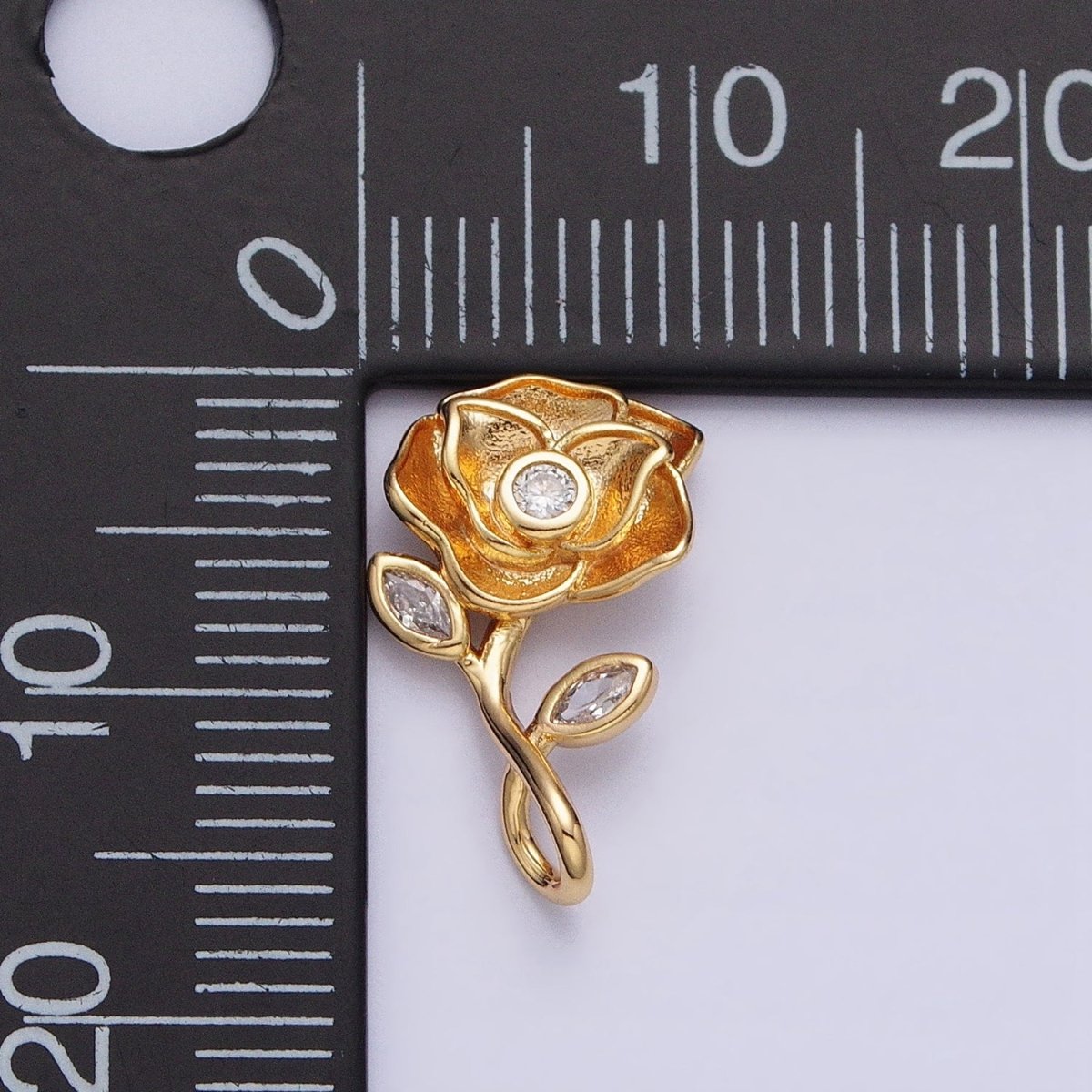 Silver, Gold Upside Down Flower Rose Clear, Green Marquise Leaf Pendant | AA349 AA355 AA356 AA363