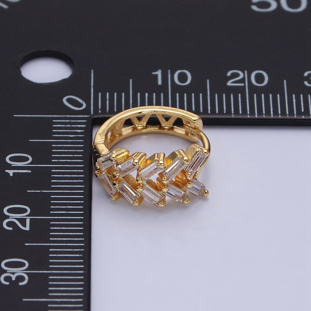 Silver, Gold V Double Clear Baguette Huggie Earrings | AB1093 AB1096