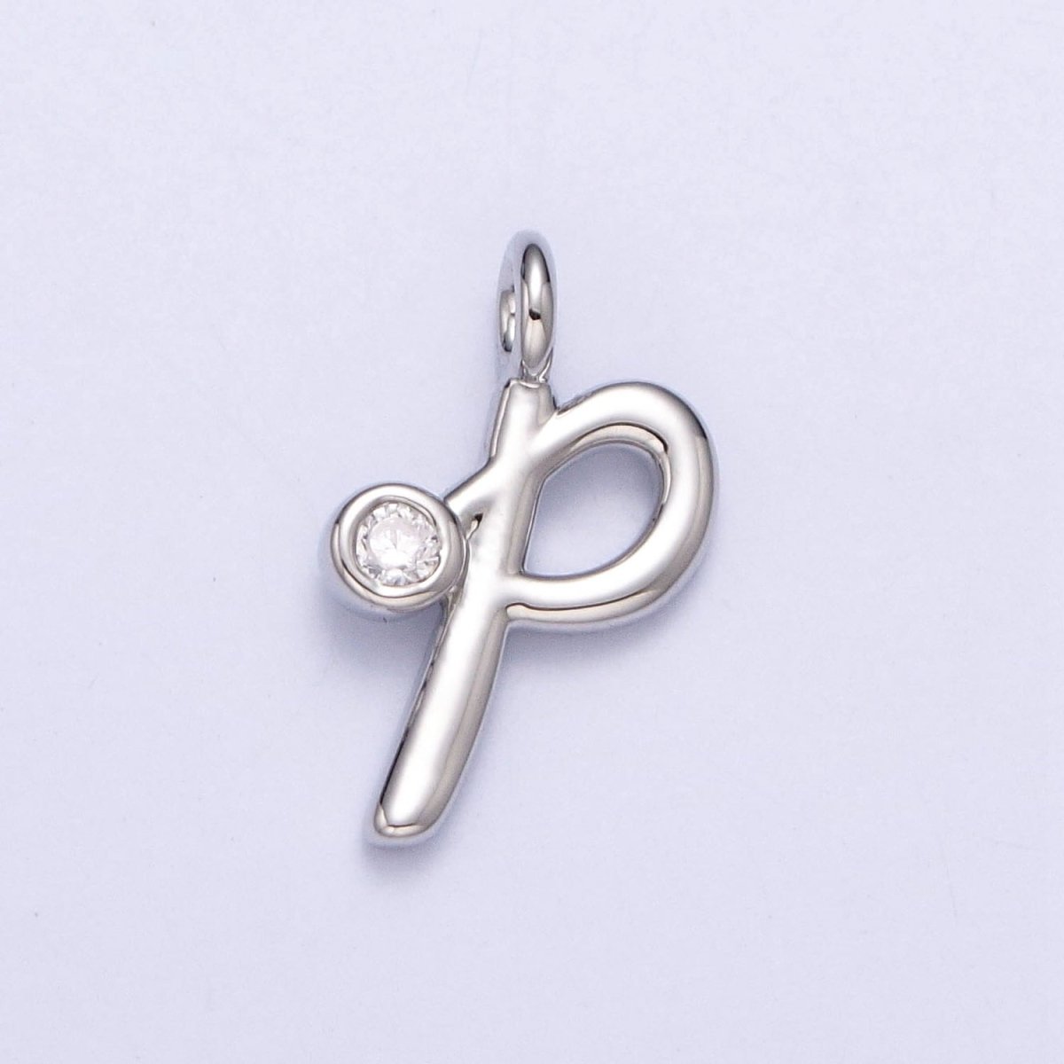 Silver Initial Alphabet Lower Case Cursive Letter Clear CZ Personalized Charm | A-533-A-545
