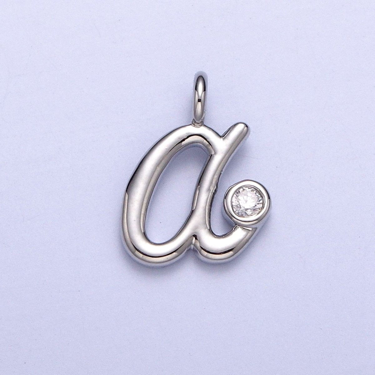 Silver Initial Alphabet Lower Case Cursive Letter Clear CZ Personalized Charm | A-533-A-545