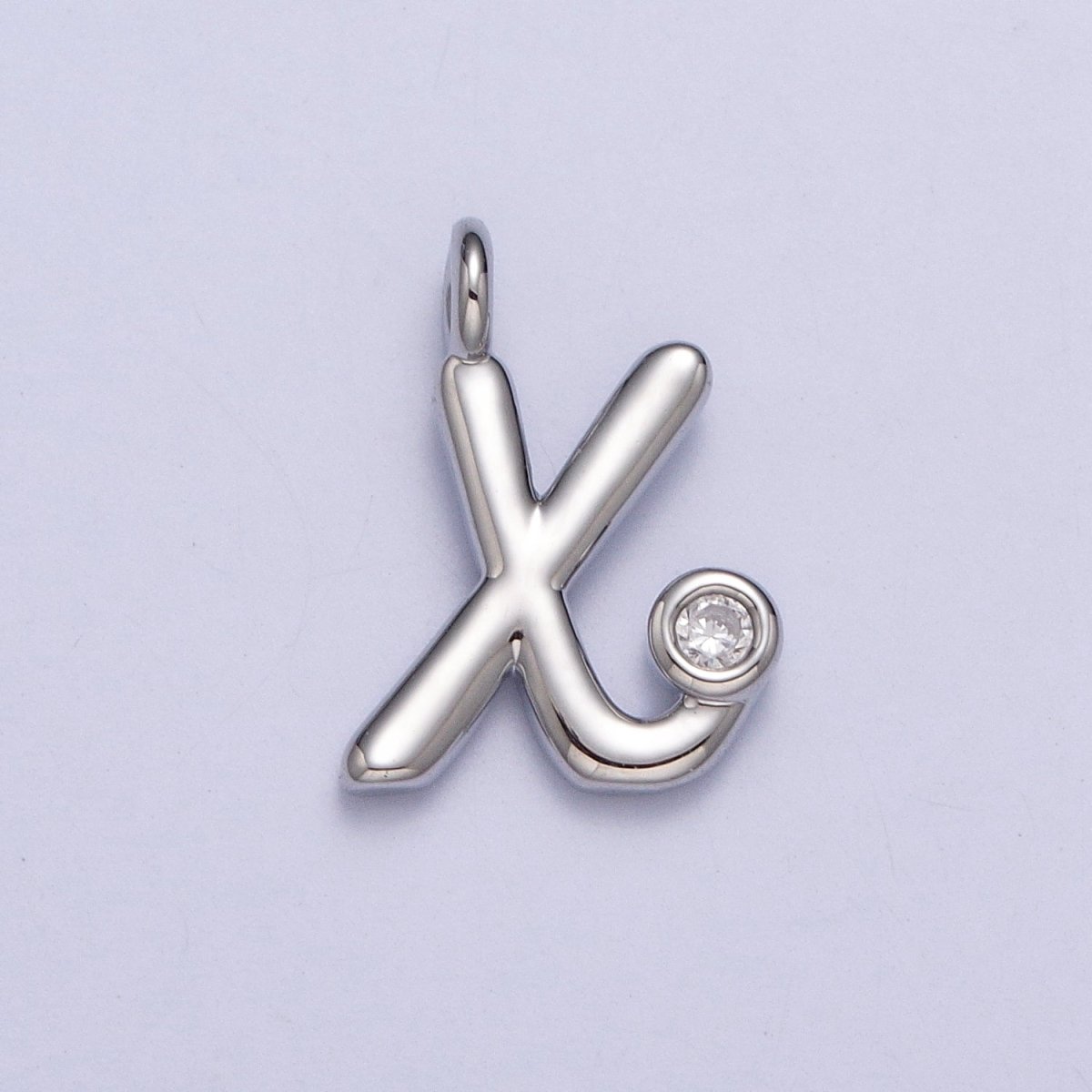Silver Initial Alphabet Lower Case Cursive Letter Clear CZ Personalized Charm | A-533-A-545