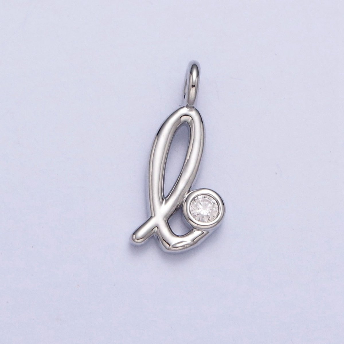 Silver Initial Alphabet Lower Case Cursive Letter Clear CZ Personalized Charm | A-533-A-545