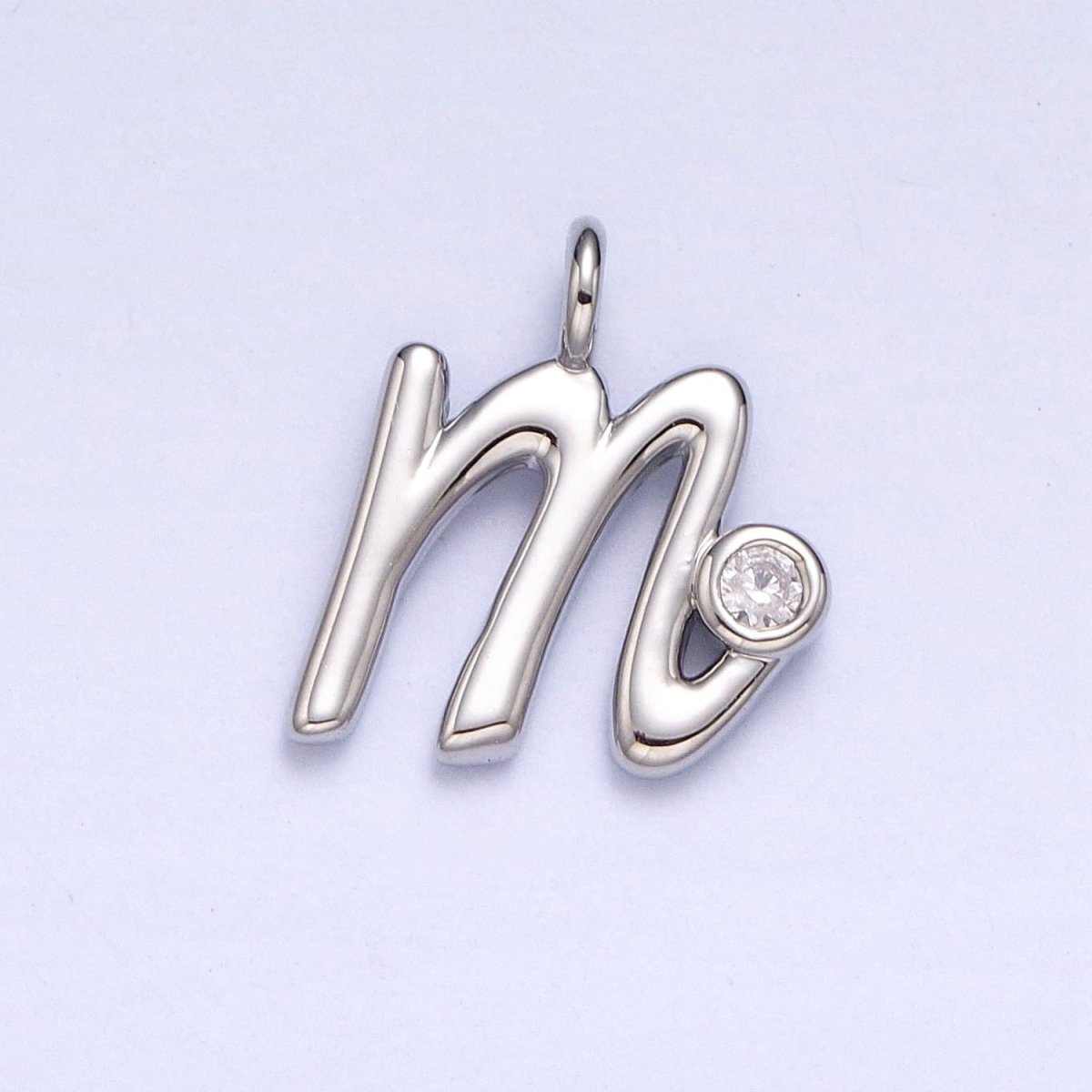 Silver Initial Alphabet Lower Case Cursive Letter Clear CZ Personalized Charm | A-533-A-545