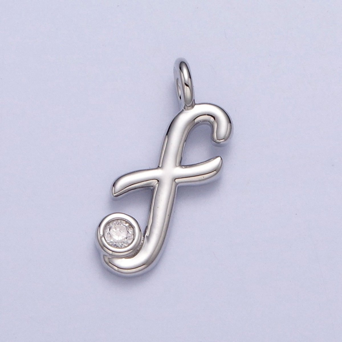 Silver Initial Alphabet Lower Case Cursive Letter Clear CZ Personalized Charm | A-533-A-545