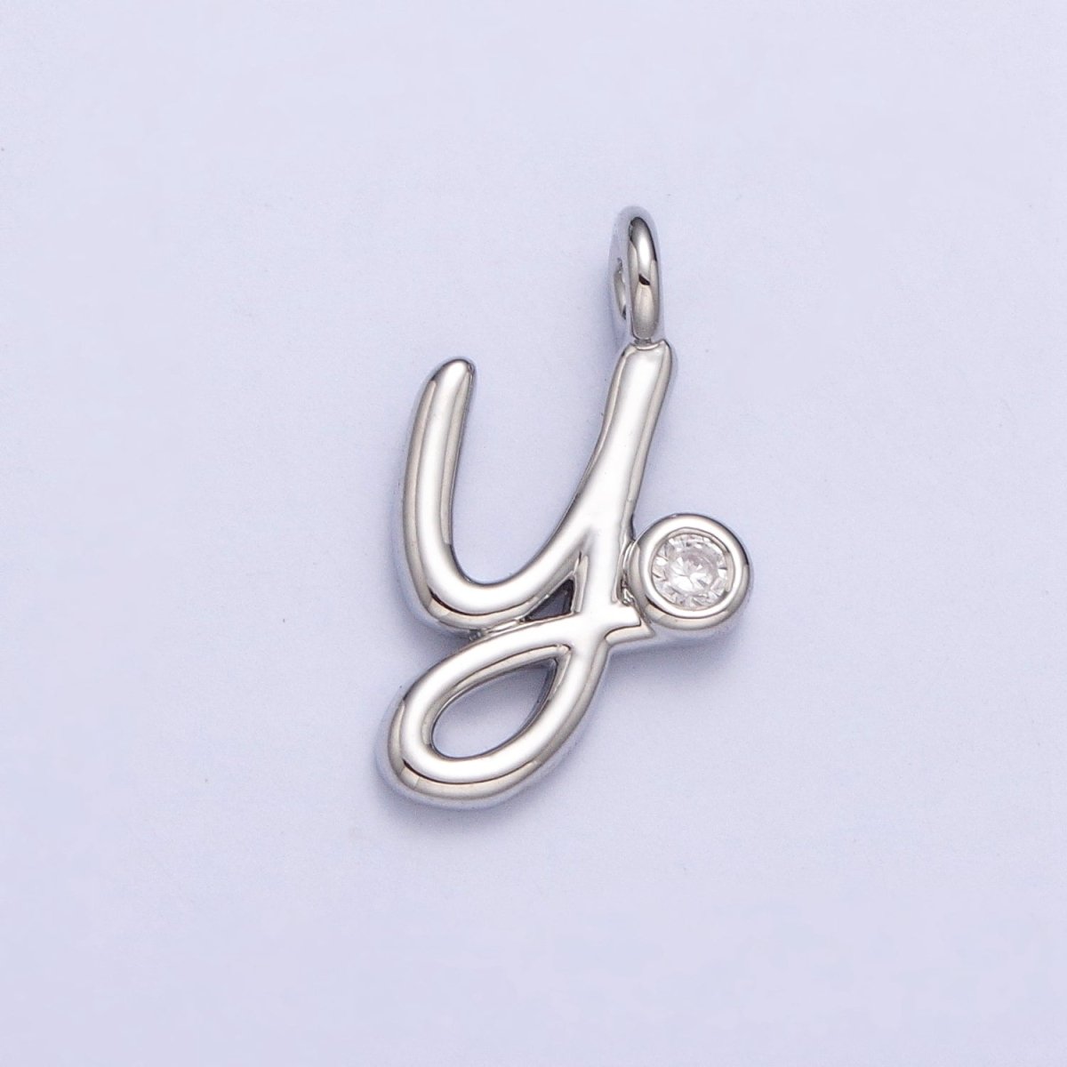 Silver Initial Alphabet Lower Case Cursive Letter Clear CZ Personalized Charm | A-533-A-545