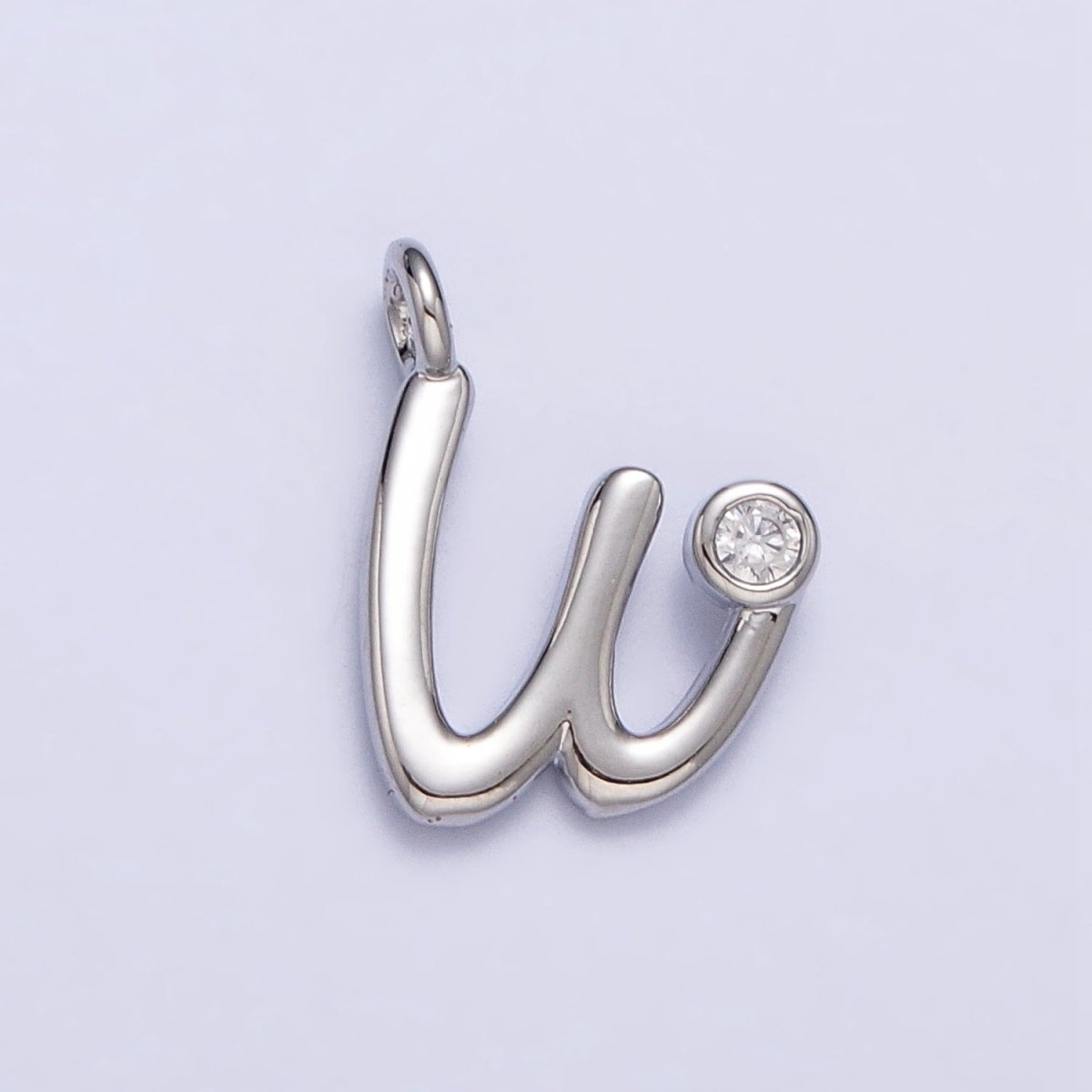 Silver Initial Alphabet Lower Case Cursive Letter Clear CZ Personalized Charm | A-533-A-545